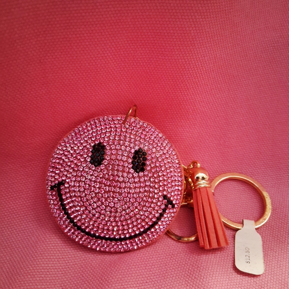 Pink Smiley Face Keychain with Tassel